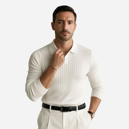 Long-Sleeved Ribbed Polo Shirt