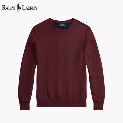 RL Mesh-Strick-Baumwollpullover mit Rundhalsausschnitt