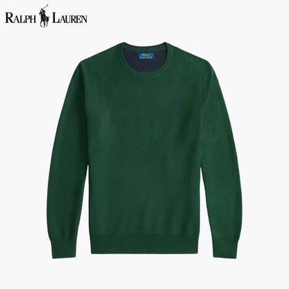 RL Mesh-Strick-Baumwollpullover mit Rundhalsausschnitt