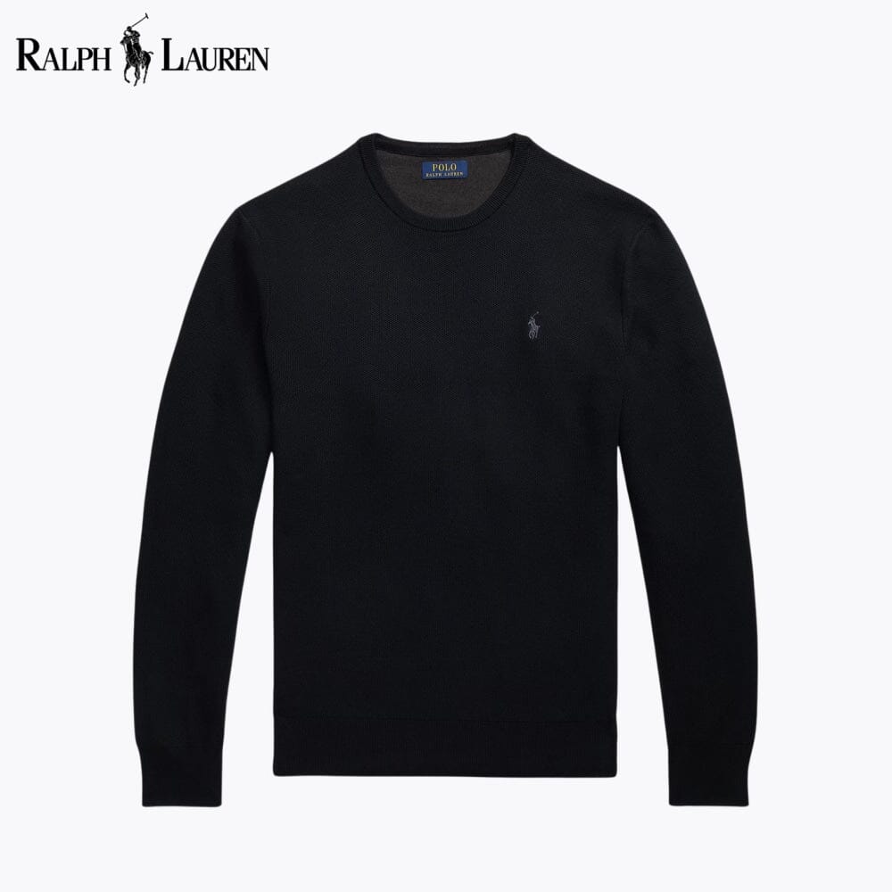 RL Mesh-Strick-Baumwollpullover mit Rundhalsausschnitt