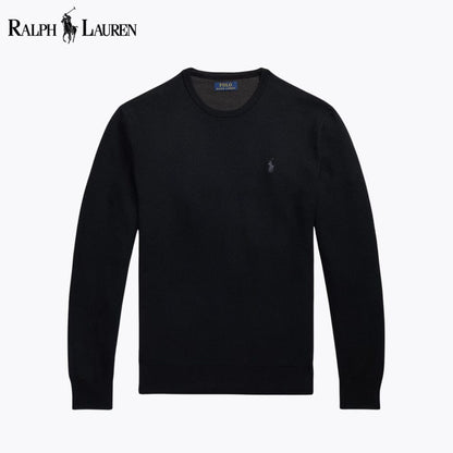 RL Mesh-Strick-Baumwollpullover mit Rundhalsausschnitt